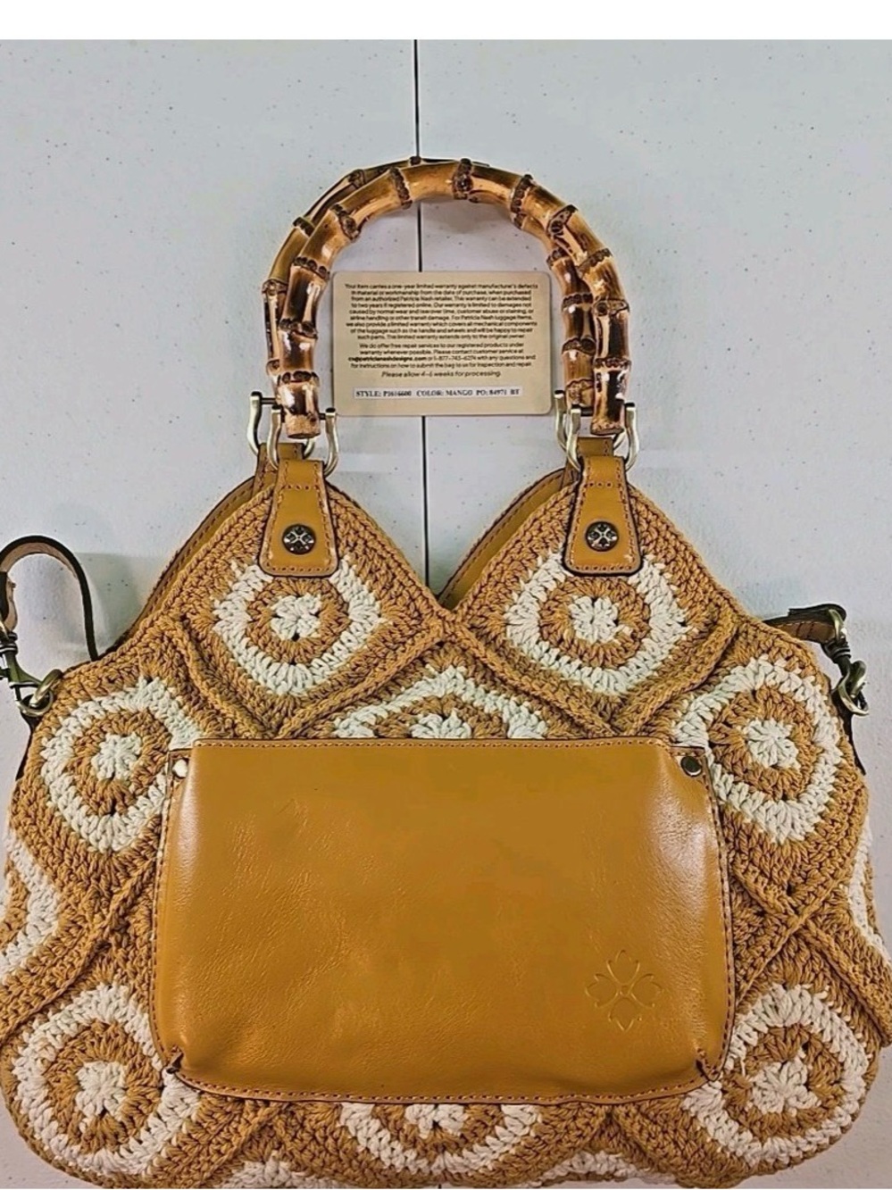 Patricia Nash Tan & Cream Woven Tote with Bamboo Handles
